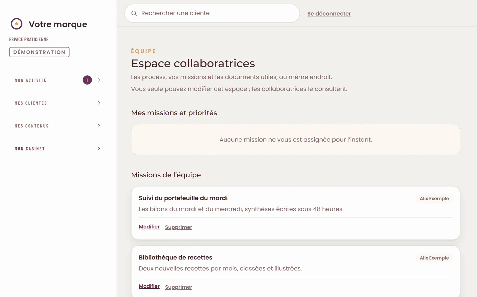 L’espace collaboratrices : missions, process et documents de l’équipe