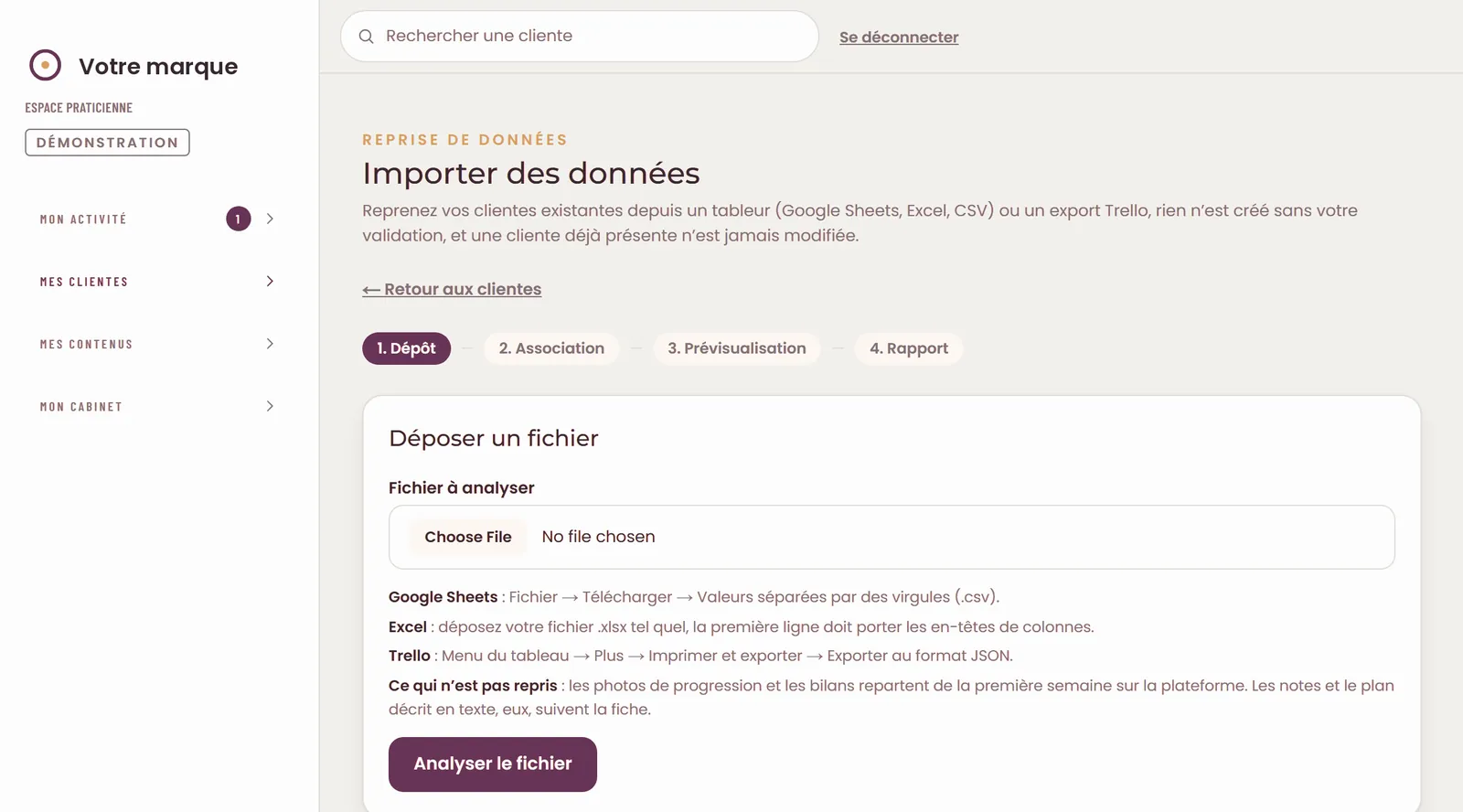 L’import des dossiers existants depuis un tableur ou un export Trello